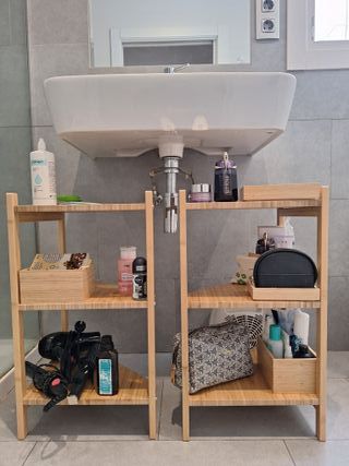 2 Estantería baño bambú + 4 pequeñas cajas
