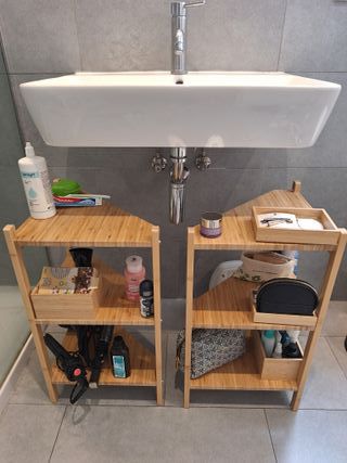 2 Estantería baño bambú + 4 pequeñas cajas