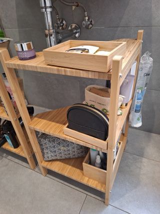 2 Estantería baño bambú + 4 pequeñas cajas