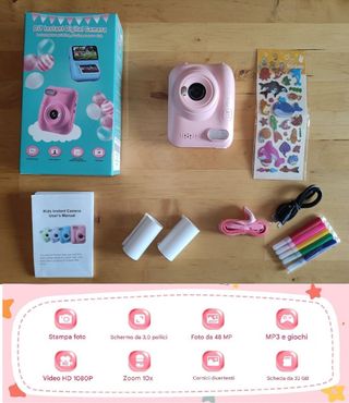 Fotocamera rosa per bambine con stampante - Nuova