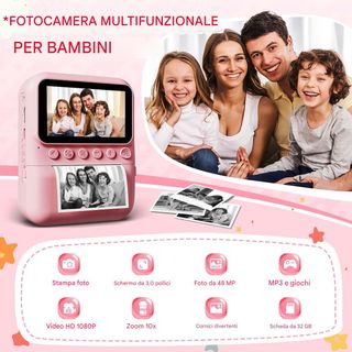 Fotocamera rosa per bambine con stampante - Nuova