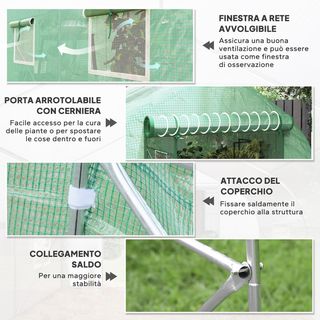 Invernadero de Jardín en Túnel 4X2X2 M con Puertas Enrollables y 6 Ventanas, Invernadero para Huerto con Techo a Dos Aguas, Estructura de Metal y Cubierta de PE, para Huerto de Verduras, Flores y ...