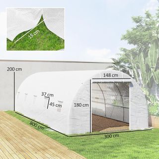 Invernadero de Jardín en Túnel 8X3X2 M con Puertas Enrollables y 12 Ventanas, Invernadero para Huerto con 4 Refuerzos Diagonales, Estructura de Acero y Cubierta de PE, para Huerto de Verduras, Flo...
