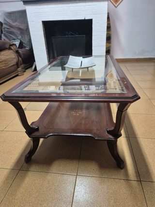 Mesa centro cristal y madera