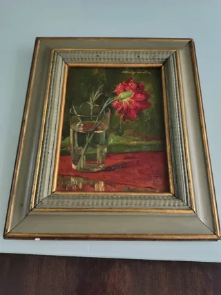 Tres cuadros dos de rosas y uno motivo floral