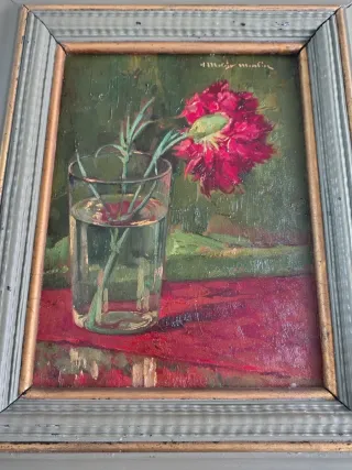 Tres cuadros dos de rosas y uno motivo floral