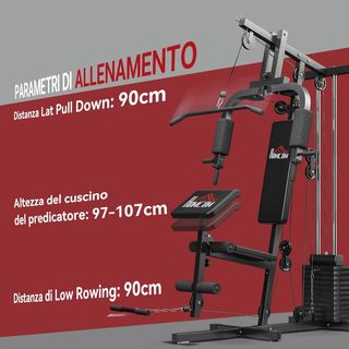 Torre de Potencia con Asiento y Respaldo Acolchados Pesas de 65 Kg, Estación de Fitness con Press de Pecho, Butterfly, Curl de Piernas, Discos y Barra para Dominadas y Fondos, para Home Gym Casa, ...
