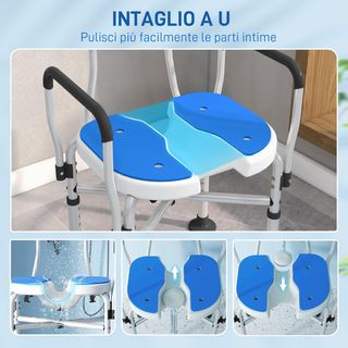 Silla de Ducha Con Respaldo, Apoyabrazos, Asiento Estriado Y Barras De Refuerzo, Taburete De Ducha Con Altura Regulable, Orificios Para Agua Y Patas Antideslizantes Para Ancianos Y Discapacitados,...