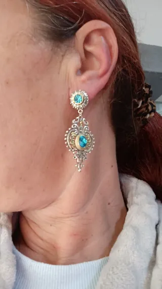 Pendientes largos con piedras turquesa