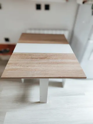 Mesa plegable cocina madera y blanco