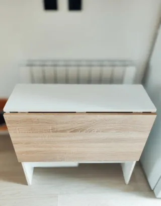 Mesa plegable cocina madera y blanco