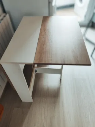 Mesa plegable cocina madera y blanco