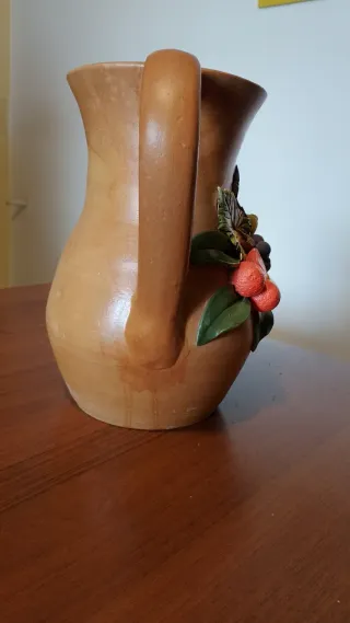 Brocca ceramica vintage decorata frutta h27