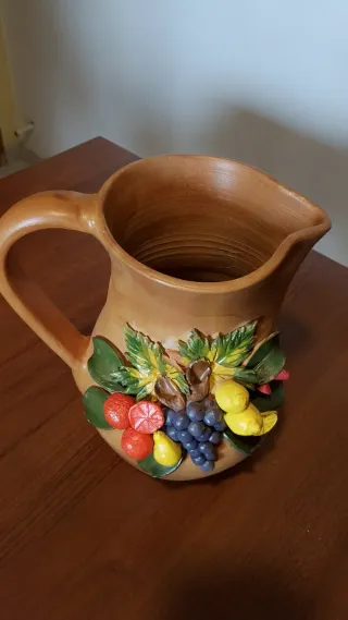 Brocca ceramica vintage decorata frutta h27