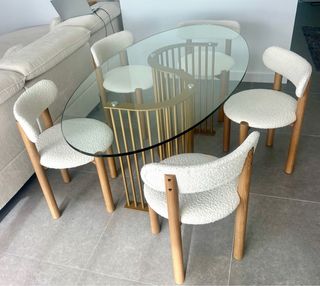 Elegante Mesa ovalada cristal y oro mate 180x90