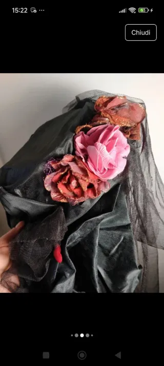 Cappello Carnevale Fiori Nero Rosa