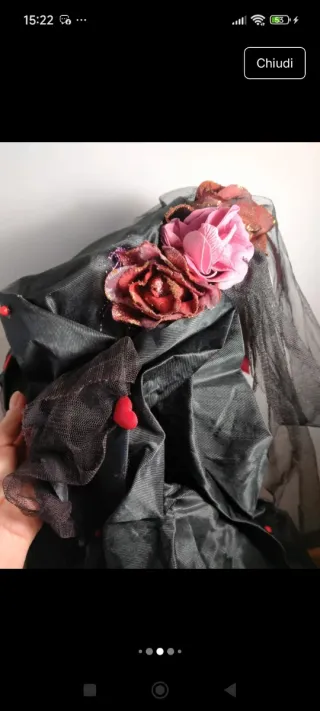 Cappello Carnevale Fiori Nero Rosa