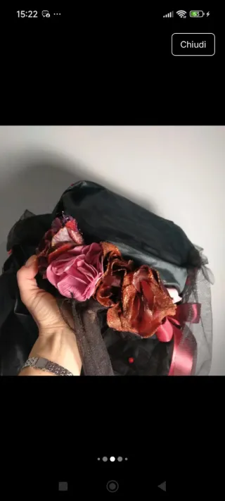 Cappello Carnevale Fiori Nero Rosa