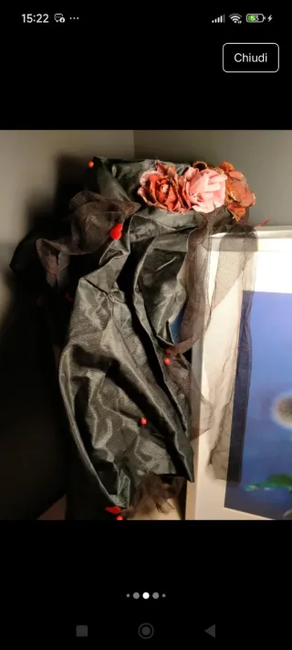 Cappello Carnevale Fiori Nero Rosa