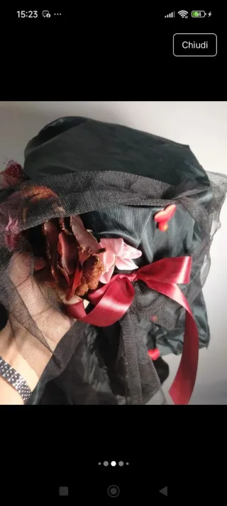 Cappello Carnevale Fiori Nero Rosa