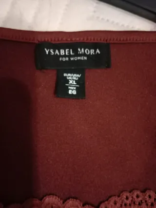 Camiseta Ysabel Mora granate encaje manga larga XL