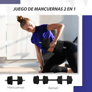 Kit de Mancuernas 20kg 2 en 1 con Barra de Pesas