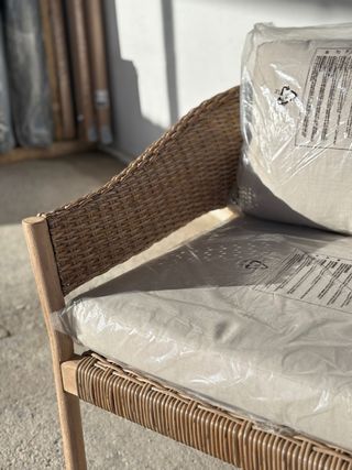 Sillón exterior nuevo mimbre y madera