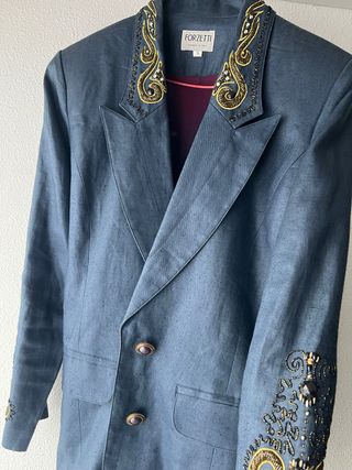 Chaqueta FORZETTI S/36 Azul con Bordados Dorados
