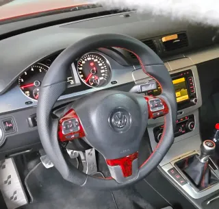 Volante VW, seat, audi,Negro con Costuras Rojas