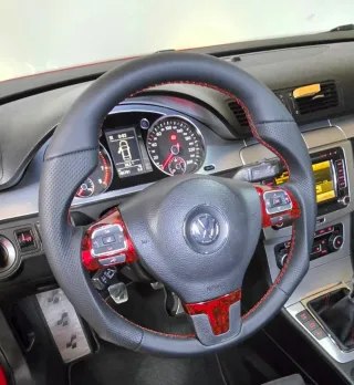 Volante VW, seat, audi,Negro con Costuras Rojas