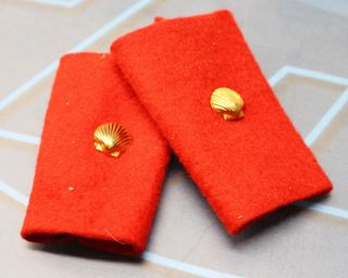 Insignias de grado OJE. 3 manguitos fieltro rojo y dos conchas doradas.
