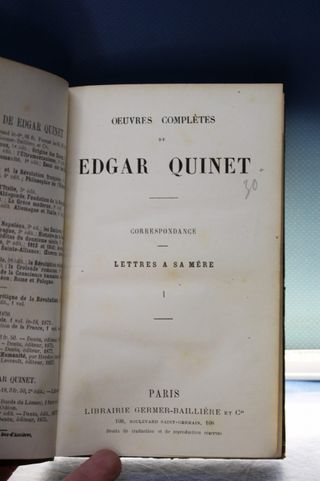 Libros antiguos. Œuvres complètes de Edgar Quinet. Correspondance Tomo 1.