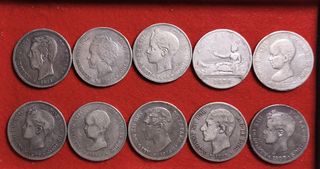 Lote 10 monedas 5 pesetas plata