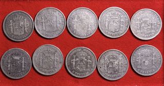 Lote 10 monedas 5 pesetas plata