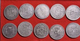 Lote 10 monedas 5 pesetas plata