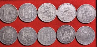 Lote 10 monedas 5 pesetas plata