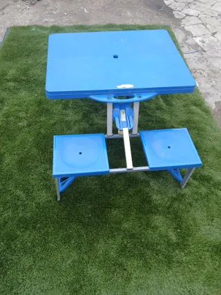 Mesa Camping Plegable con Taburetes Azul