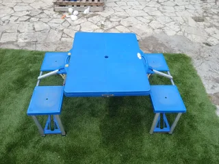 Mesa Camping Plegable con Taburetes Azul