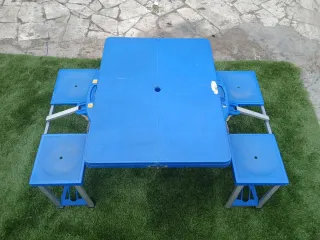 Mesa Camping Plegable con Taburetes Azul