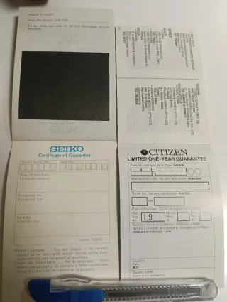 Libros Garantía Seiko y Citizen