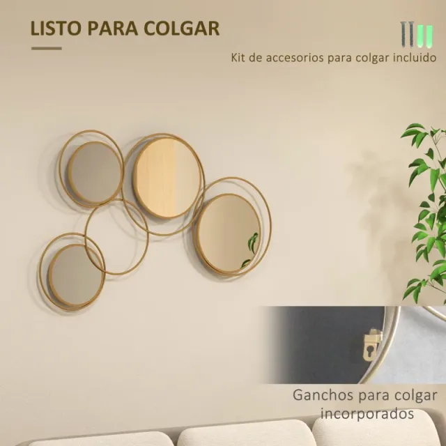 Espejo Decorativo Pared Dorado 110x68 cm