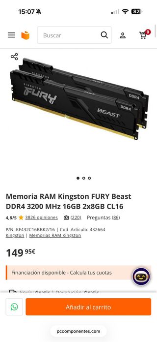 2x Ballistix DDR4 8GB 3200MHz CL16