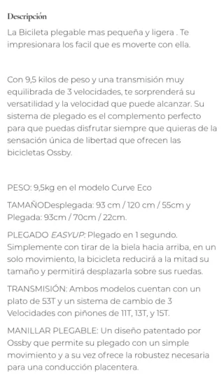 Bicicleta OSSBY Arrow Curve plegable ligera