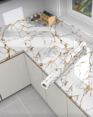 Rollo Adhesivo Mármol Dorado Nuevo