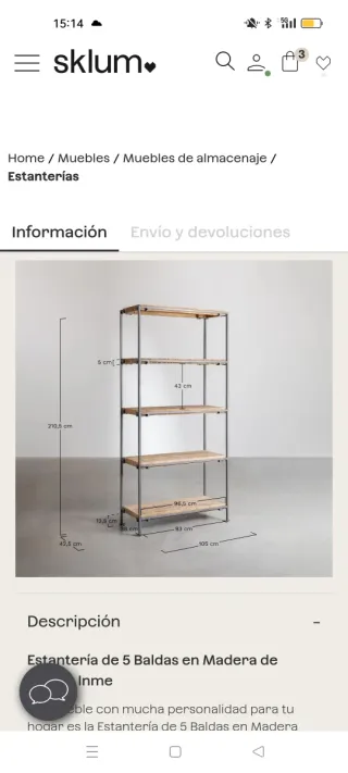 Estantería Inme Madera Mango 5 Baldas