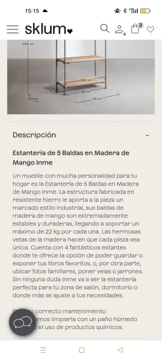 Estantería Inme Madera Mango 5 Baldas