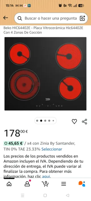 Piani cottura Vitrocerámica Beko HIC 64402 E, 5 zone