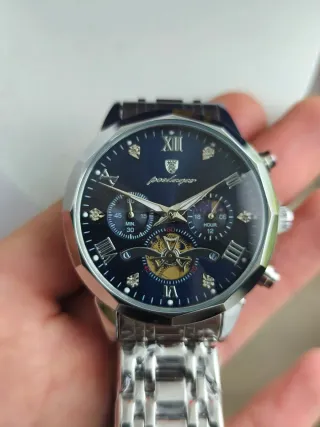 Relógio Poedagar Prata Azul Luxo