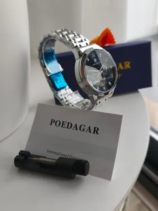 Relógio Poedagar Prata Azul Luxo