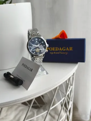 Relógio Poedagar Prata Azul Luxo
